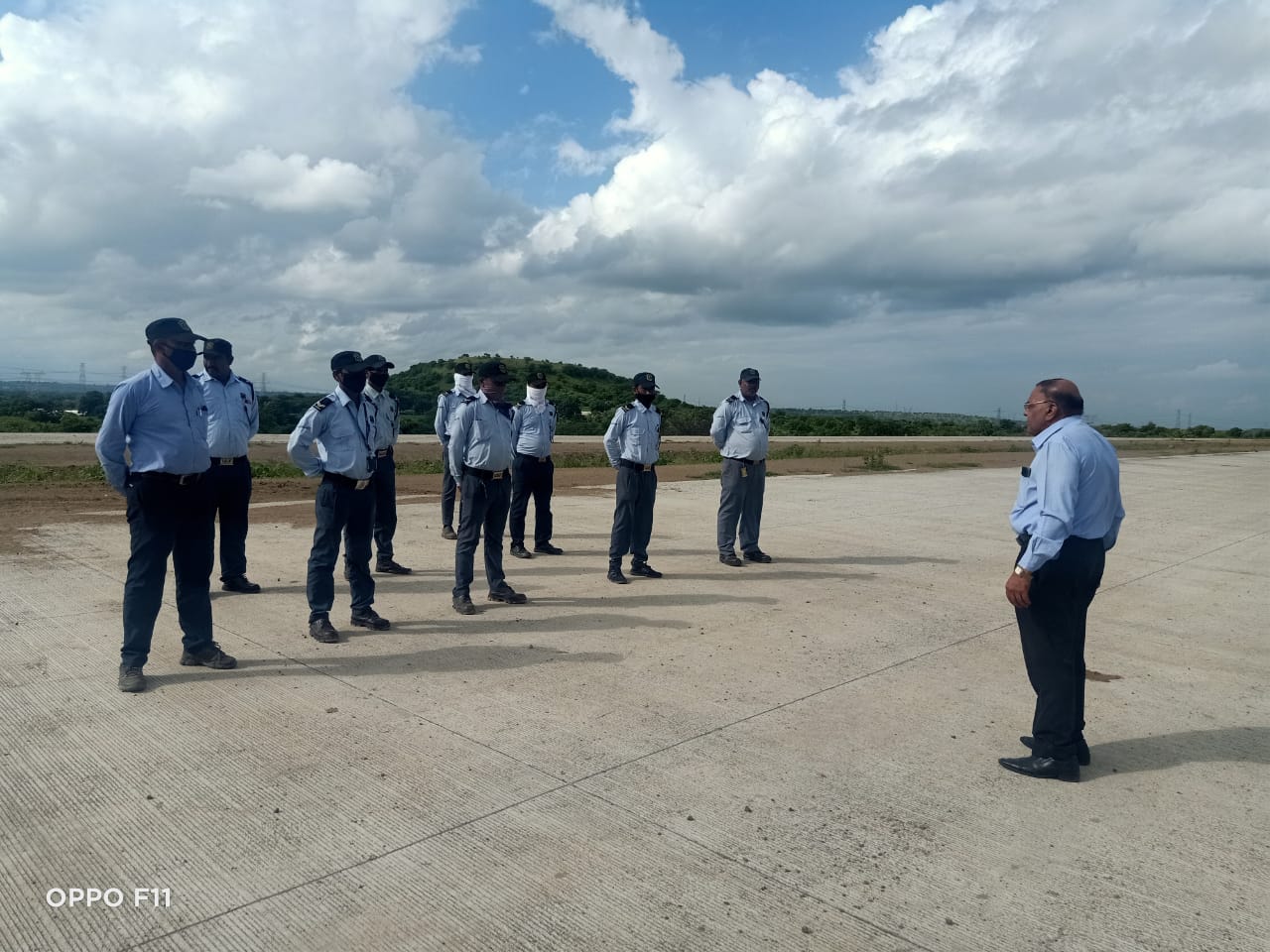 A team briefing session for BlueStar security staff.